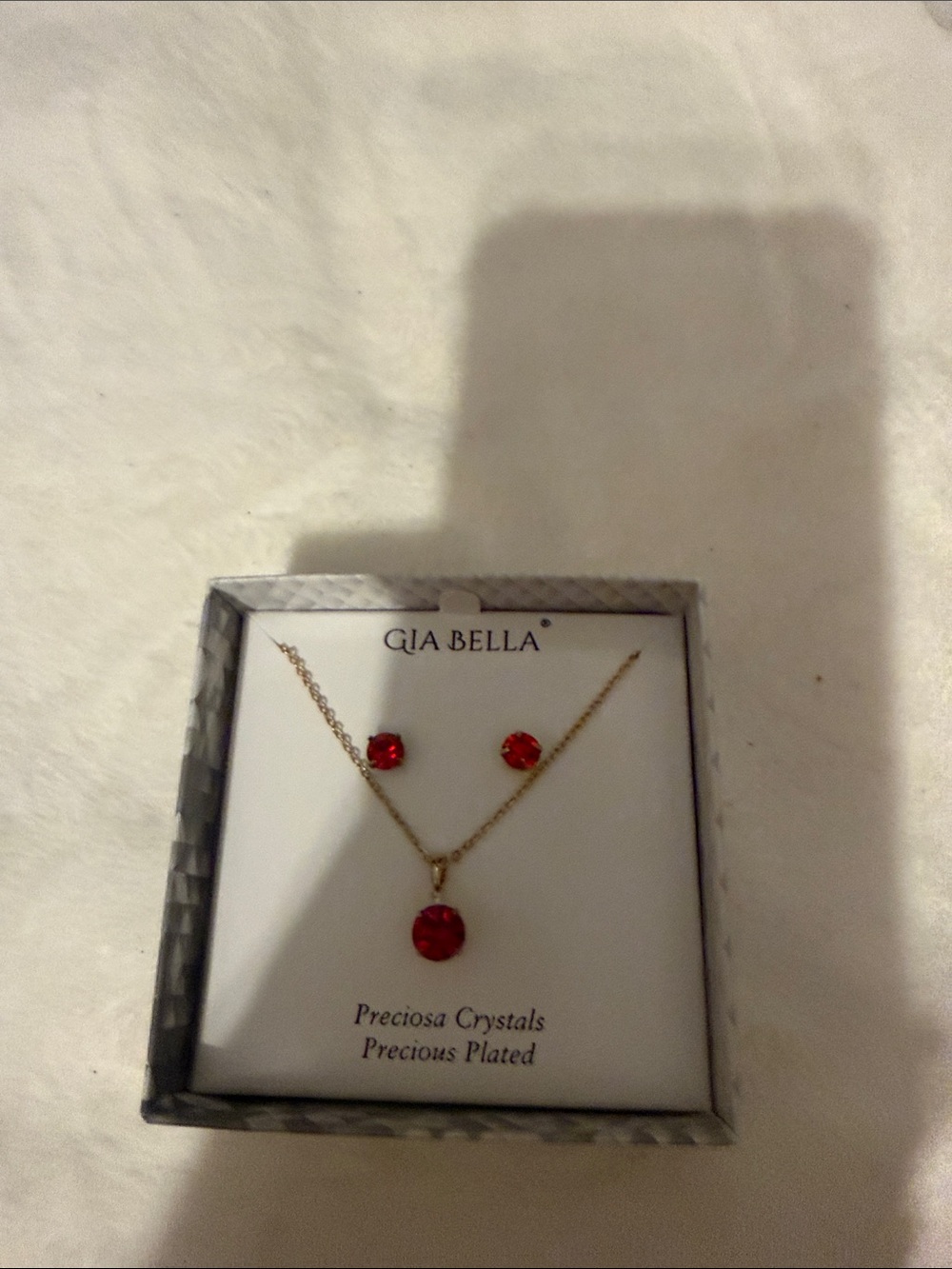 Gold-Tone Red Crystal Necklace & Stud Earrings